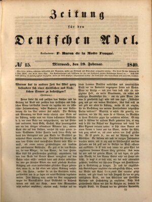Zeitung für den deutschen Adel Mittwoch 19. Februar 1840