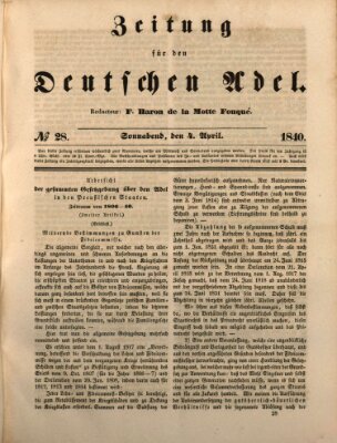 Zeitung für den deutschen Adel Samstag 4. April 1840