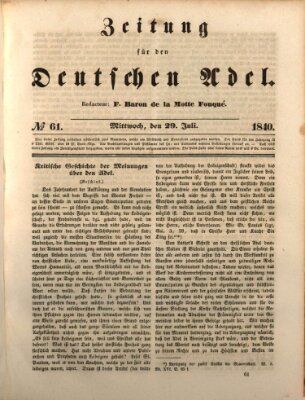 Zeitung für den deutschen Adel Mittwoch 29. Juli 1840
