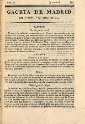 Gaceta de Madrid Donnerstag 1. Juni 1820