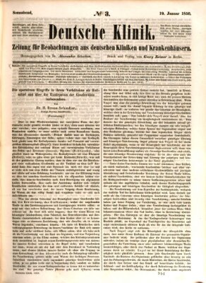 Deutsche Klinik Samstag 19. Januar 1850