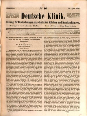 Deutsche Klinik Samstag 20. April 1850