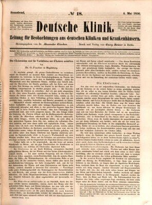 Deutsche Klinik Samstag 4. Mai 1850