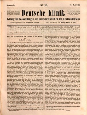 Deutsche Klinik Samstag 13. Juli 1850