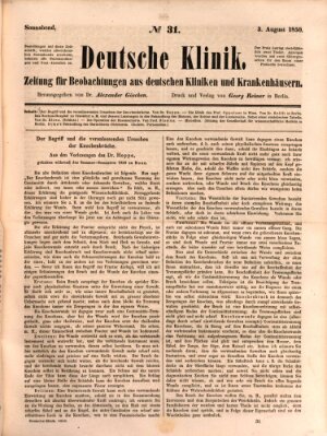 Deutsche Klinik Samstag 3. August 1850