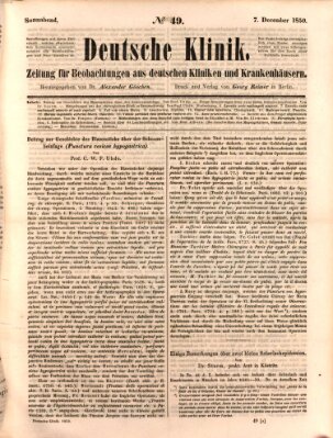 Deutsche Klinik Samstag 7. Dezember 1850