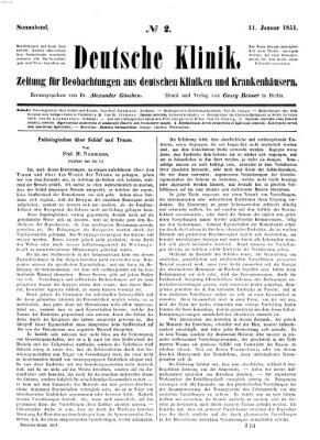 Deutsche Klinik Samstag 11. Januar 1851