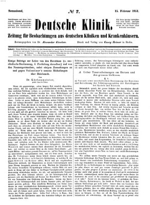 Deutsche Klinik Samstag 15. Februar 1851