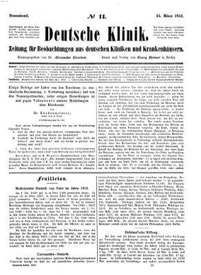 Deutsche Klinik Samstag 15. März 1851