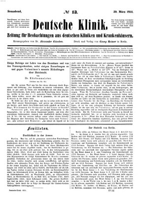 Deutsche Klinik Samstag 29. März 1851