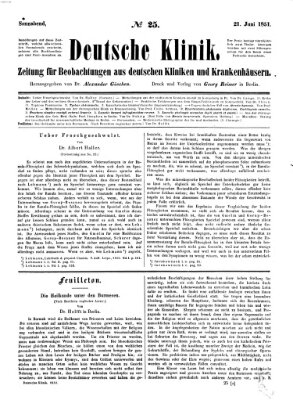 Deutsche Klinik Samstag 21. Juni 1851