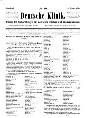 Deutsche Klinik Samstag 4. Oktober 1851