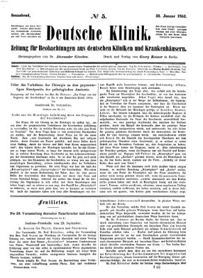 Deutsche Klinik Samstag 31. Januar 1852