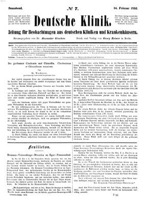 Deutsche Klinik Samstag 14. Februar 1852