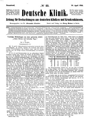 Deutsche Klinik Samstag 10. April 1852
