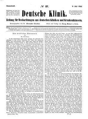 Deutsche Klinik Samstag 3. Juli 1852