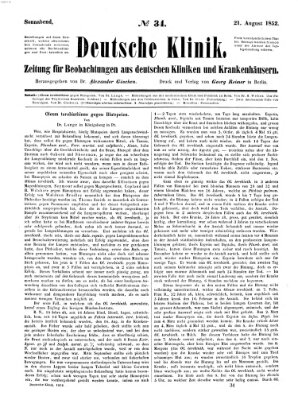 Deutsche Klinik Samstag 21. August 1852