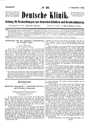 Deutsche Klinik Samstag 4. September 1852