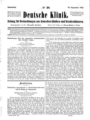 Deutsche Klinik Samstag 18. September 1852