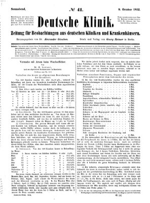 Deutsche Klinik Samstag 9. Oktober 1852