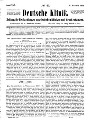 Deutsche Klinik Samstag 6. November 1852