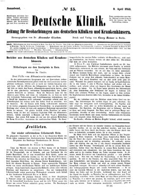 Deutsche Klinik Samstag 9. April 1853