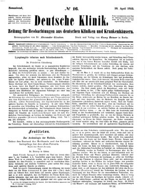Deutsche Klinik Samstag 16. April 1853