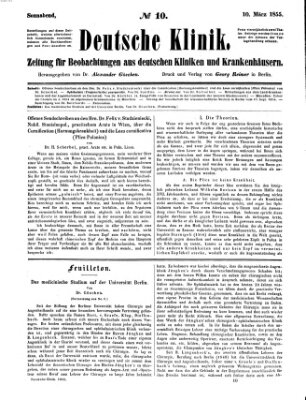 Deutsche Klinik Samstag 10. März 1855