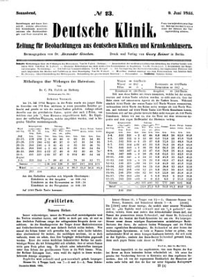 Deutsche Klinik Samstag 9. Juni 1855