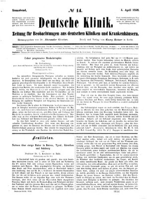 Deutsche Klinik Samstag 5. April 1856