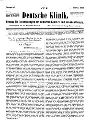 Deutsche Klinik Samstag 14. Februar 1857