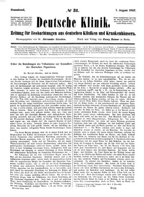 Deutsche Klinik Samstag 1. August 1857