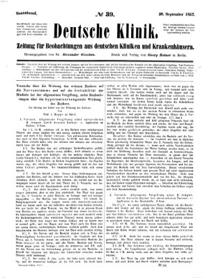 Deutsche Klinik Samstag 26. September 1857