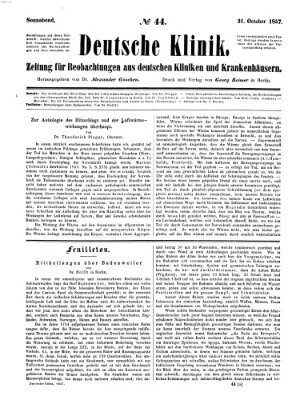 Deutsche Klinik Samstag 31. Oktober 1857