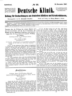 Deutsche Klinik Samstag 19. Dezember 1857
