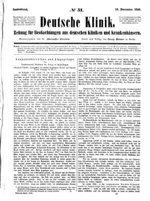 Deutsche Klinik Samstag 18. Dezember 1858