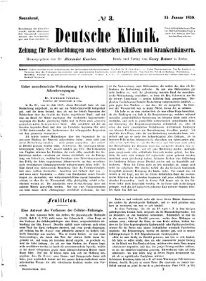 Deutsche Klinik Samstag 15. Januar 1859