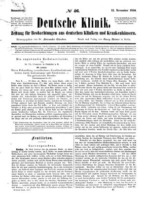 Deutsche Klinik Samstag 12. November 1859