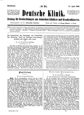 Deutsche Klinik Samstag 14. April 1860