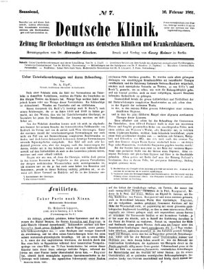 Deutsche Klinik Samstag 16. Februar 1861
