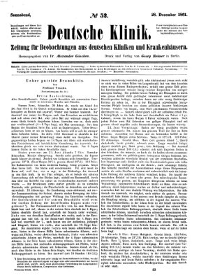 Deutsche Klinik Samstag 28. Dezember 1861