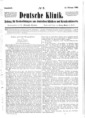 Deutsche Klinik Samstag 15. Februar 1862