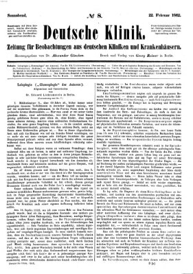 Deutsche Klinik Samstag 22. Februar 1862