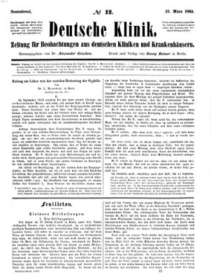 Deutsche Klinik Samstag 21. März 1863