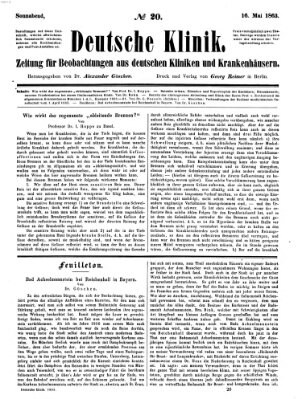 Deutsche Klinik Samstag 16. Mai 1863