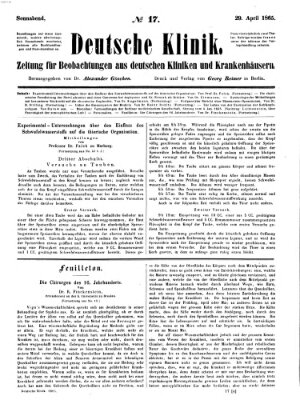 Deutsche Klinik Samstag 29. April 1865