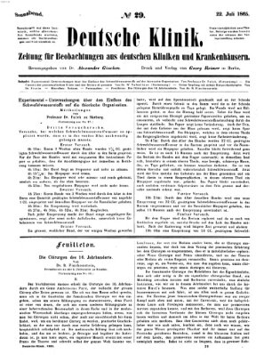 Deutsche Klinik Samstag 22. Juli 1865