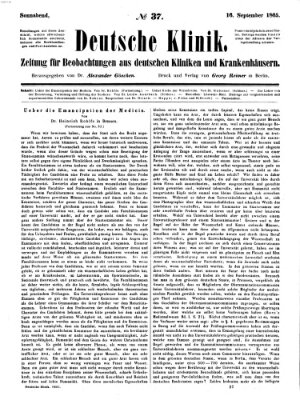 Deutsche Klinik Samstag 16. September 1865