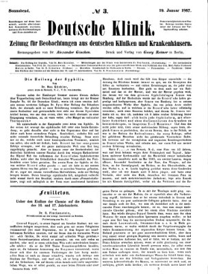 Deutsche Klinik Samstag 19. Januar 1867