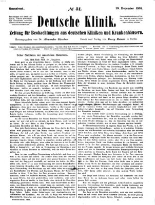 Deutsche Klinik Samstag 19. Dezember 1868